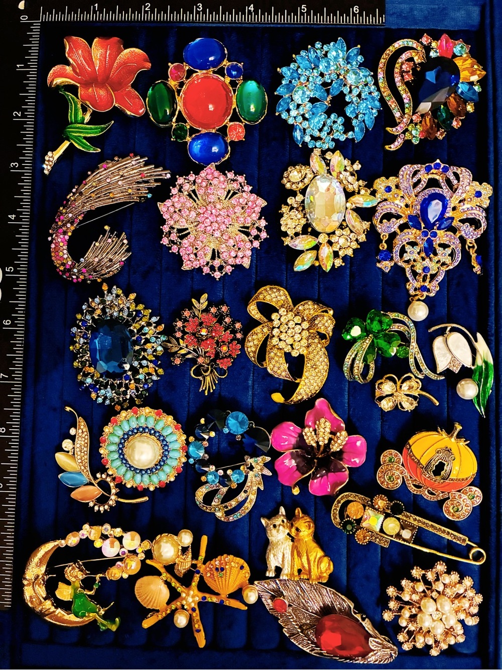 25 Pc Statement Brooch Pin Lot Rhinestone Enamel Floral Animal Mixed Designs